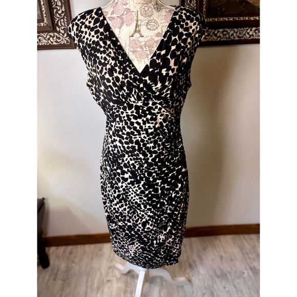 Vintage LAUREN Ralph Lauren Dress SZ 10  Animal Print Sleeveless Ruched - Picture 4 of 11